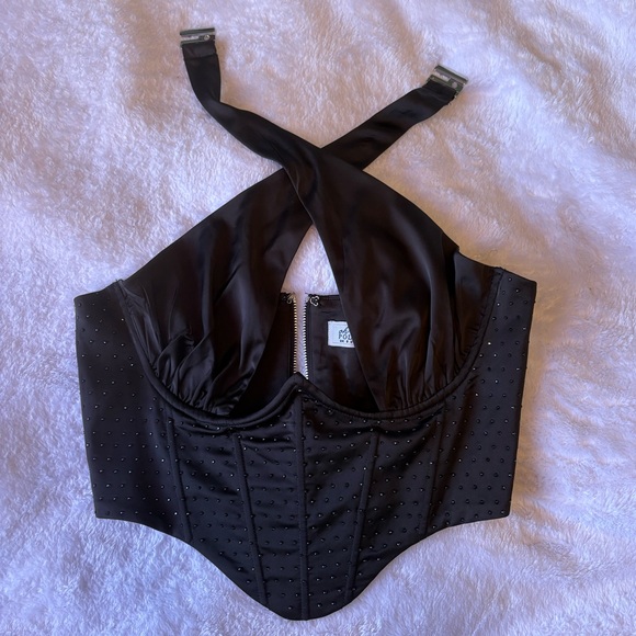 Oh Polly Tops - Oh Polly Black Bustier Sparkly Top